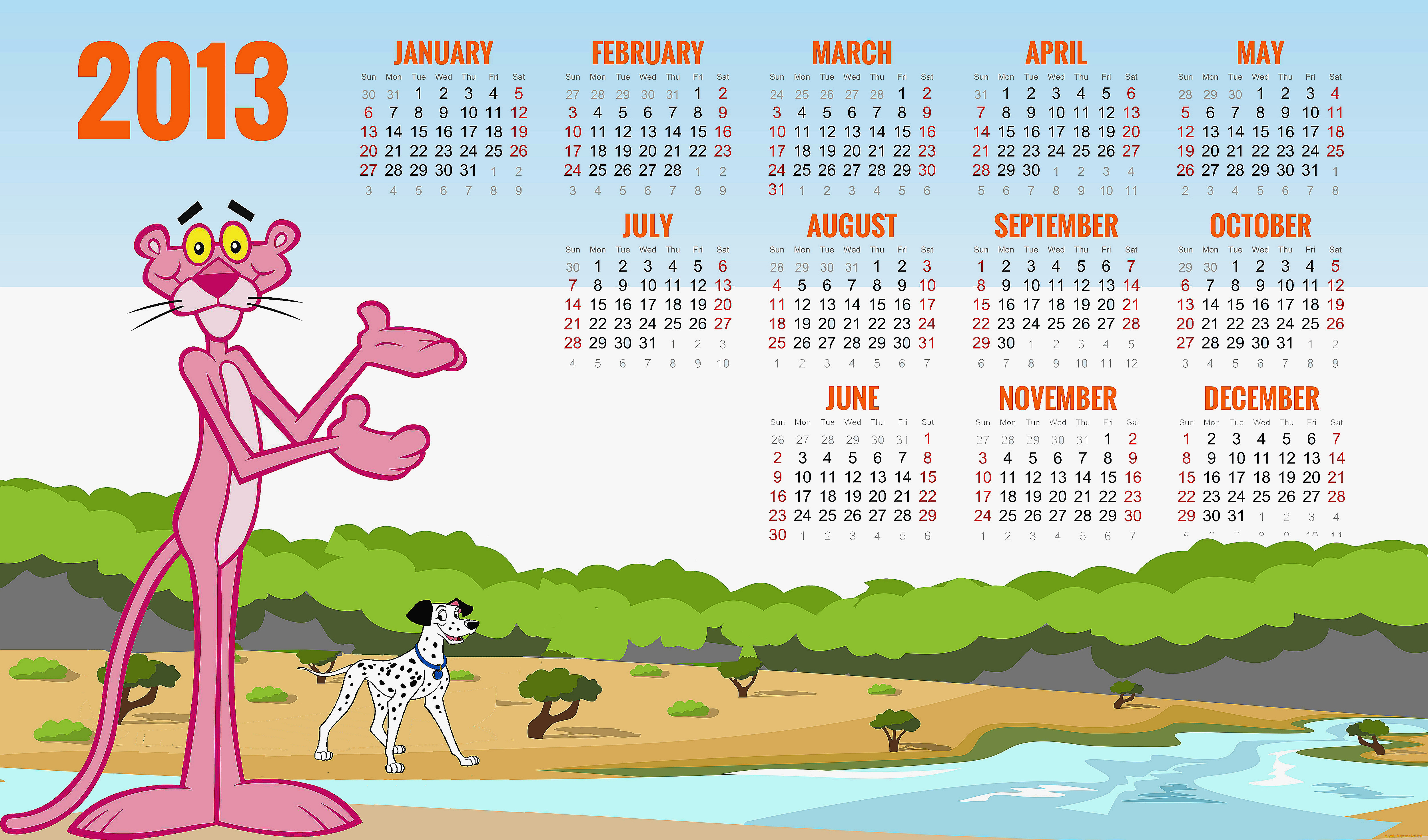, , , pink, panther, , , 2013, calendar, dalmatian, best, wishes